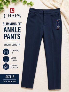 NWT Chaps Navy Slimming Fit Ankle Pants Short Length Size 6